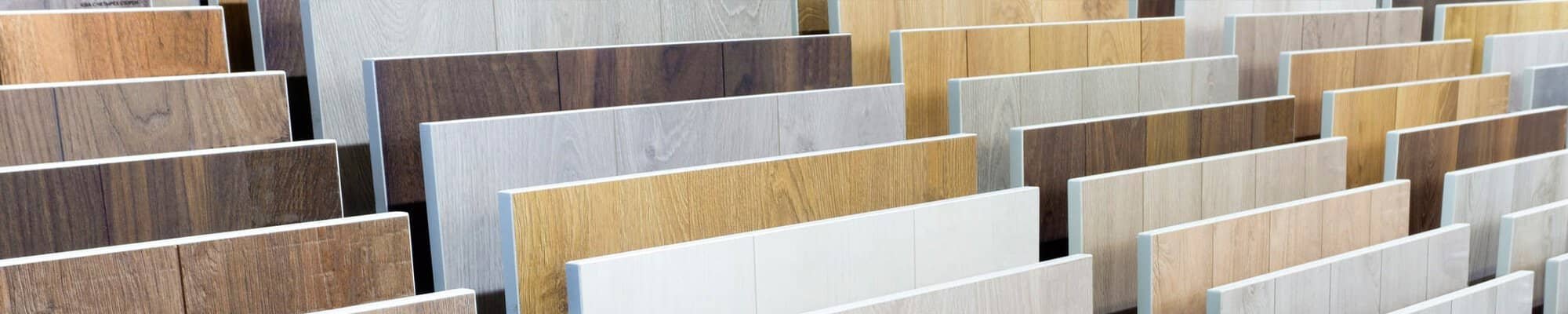 Flooring samples in a bright flooring showroom
