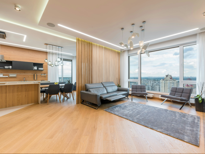 Modern Scandanavian style apartment with wood flooring in Arizona