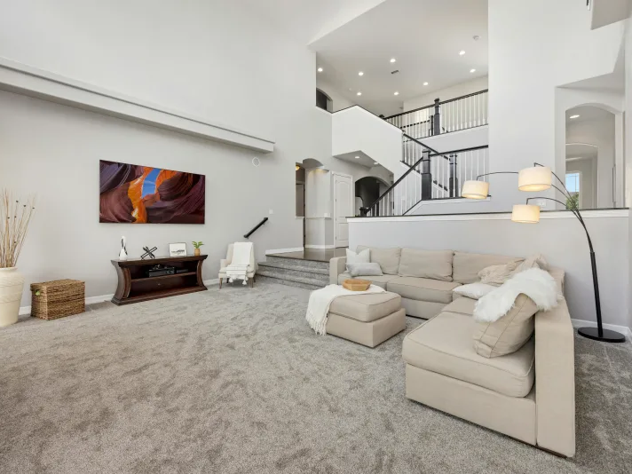 Cozy plush carpet flooring in an open concept home